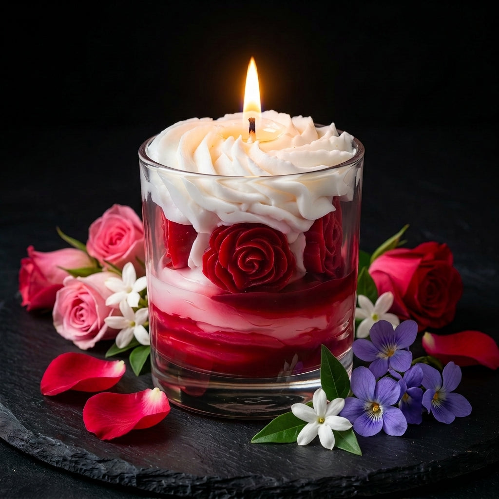 Handgefertigte Duftkerze mit Rose