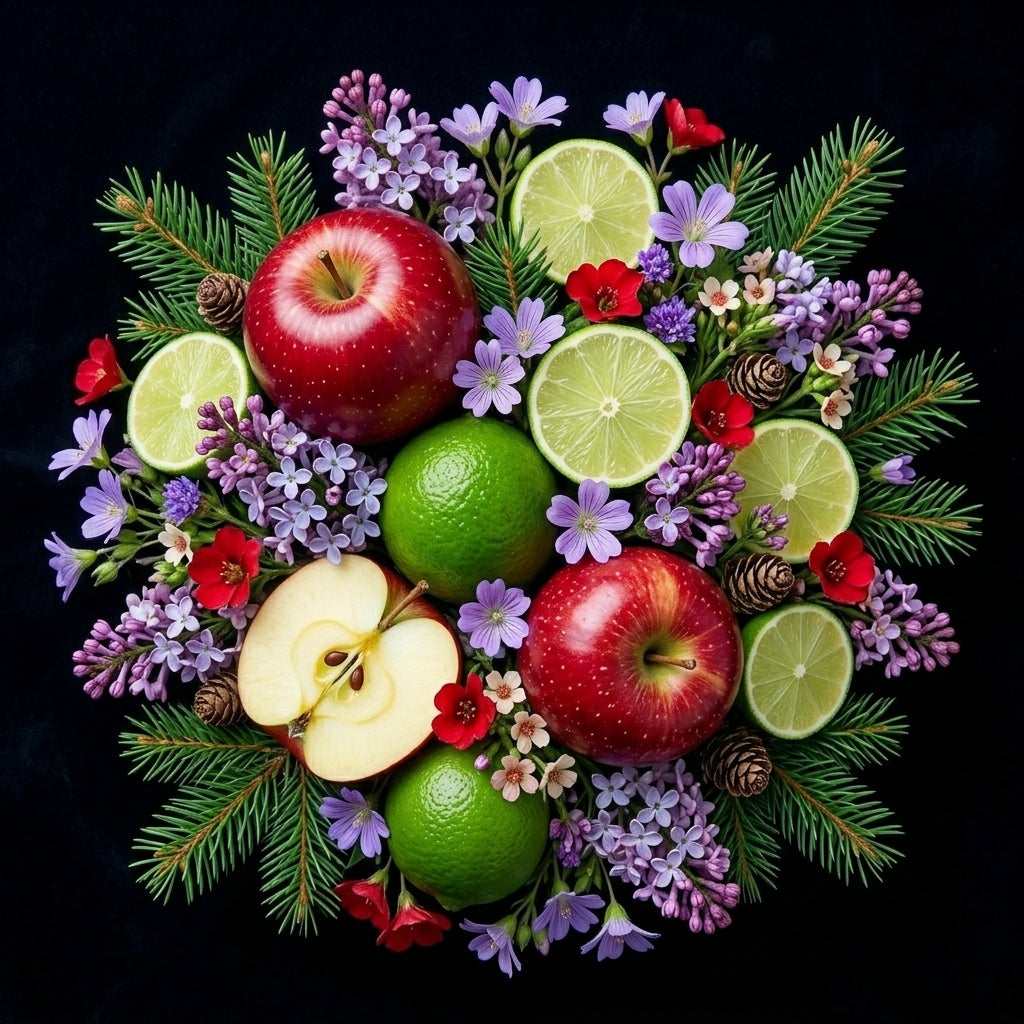 Handgefertigte Duftkerze mit Apfel, Limette und Feldblumen